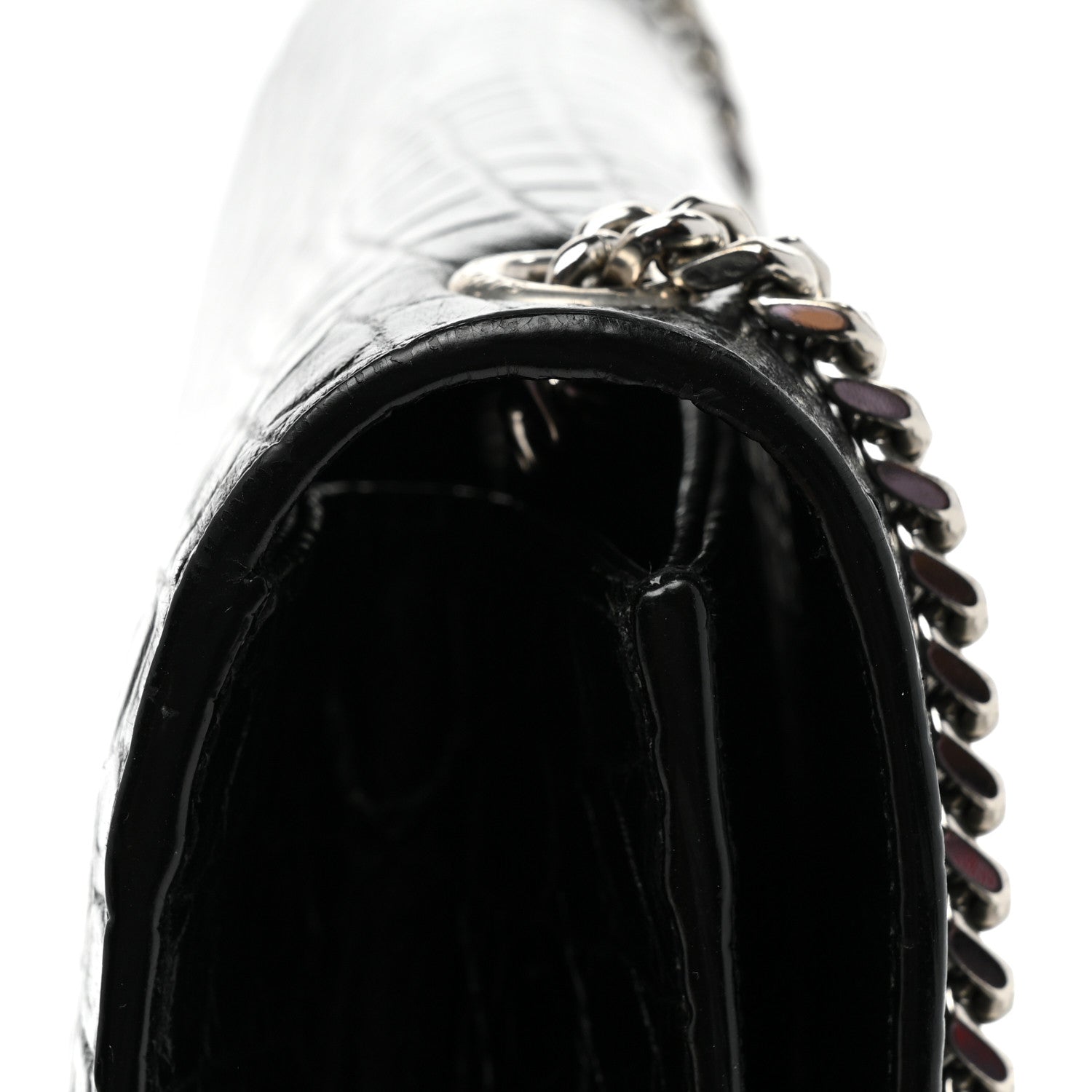 Saint Laurent Calfskin Crocodile Embossed Medium Classic Monogram Kate Tassel Satchel Black 13 of 15