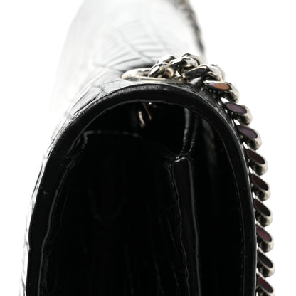 Saint Laurent Calfskin Crocodile Embossed Medium Classic Monogram Kate Tassel Satchel Black 13 of 15