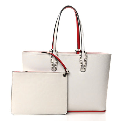 Christian Louboutin Calfskin Leopard Print Spikes Small East West Cabata Tote Snow 3 of 10