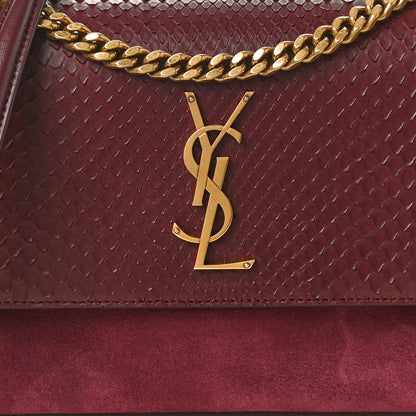 Saint Laurent Calfskin Snakeskin Suede Medium Monogram Sunset Burgundy 8 of 11