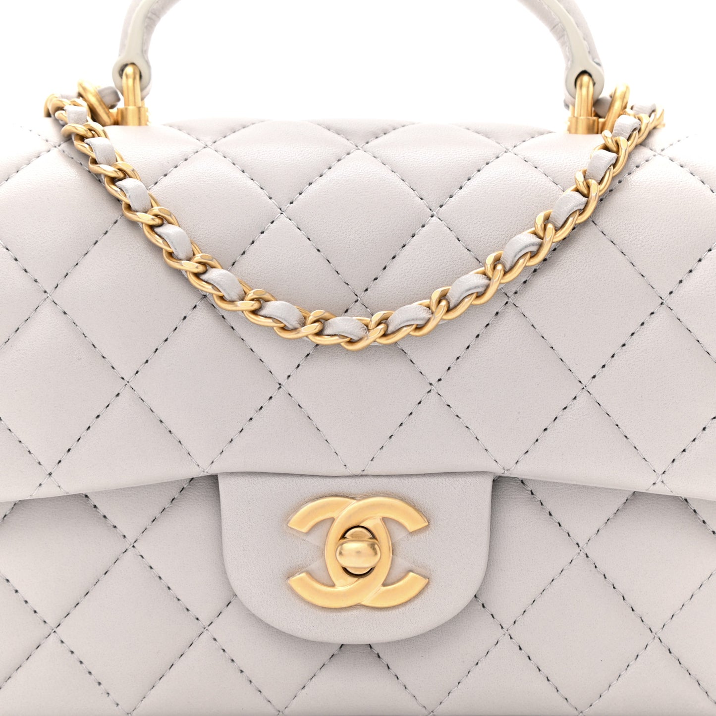 Lambskin Quilted Mini Top Handle Rectangular Flap Grey