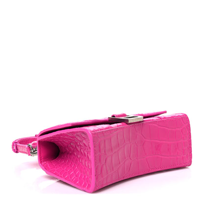 Balenciaga Shiny Calfskin Crocodile Embossed Hourglass Top Handle Bag XS Lipstick Pink 4 of 11