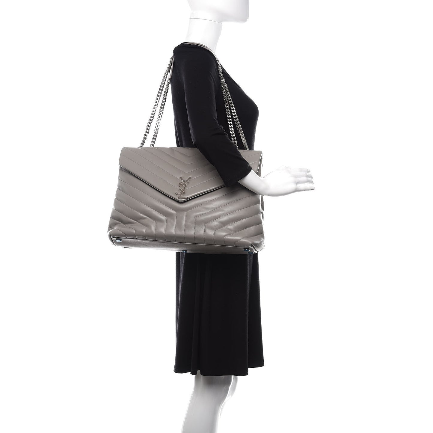 Calfskin Y Quilted Monogram Large Loulou Chain Satchel Light Grey
