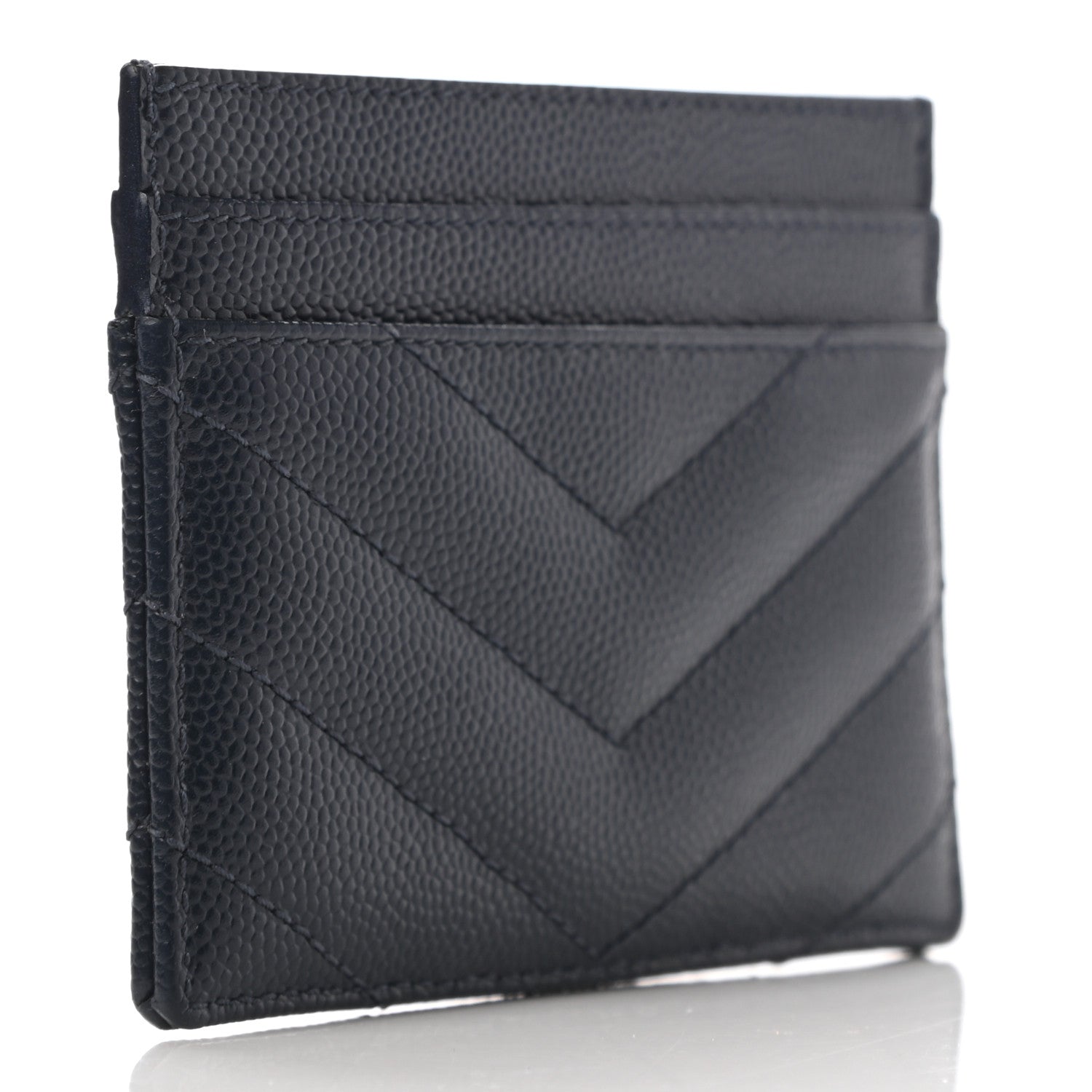 Saint Laurent Grain De Poudre Matelasse Chevron Monogram Credit Card Case Navy 3 of 7