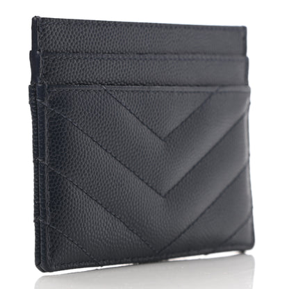 Saint Laurent Grain De Poudre Matelasse Chevron Monogram Credit Card Case Navy 3 of 7