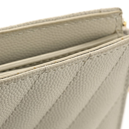 Saint Laurent Grain De Poudre Matelasse Chevron Monogram Zipped Card Case Crema Soft 11 of 15