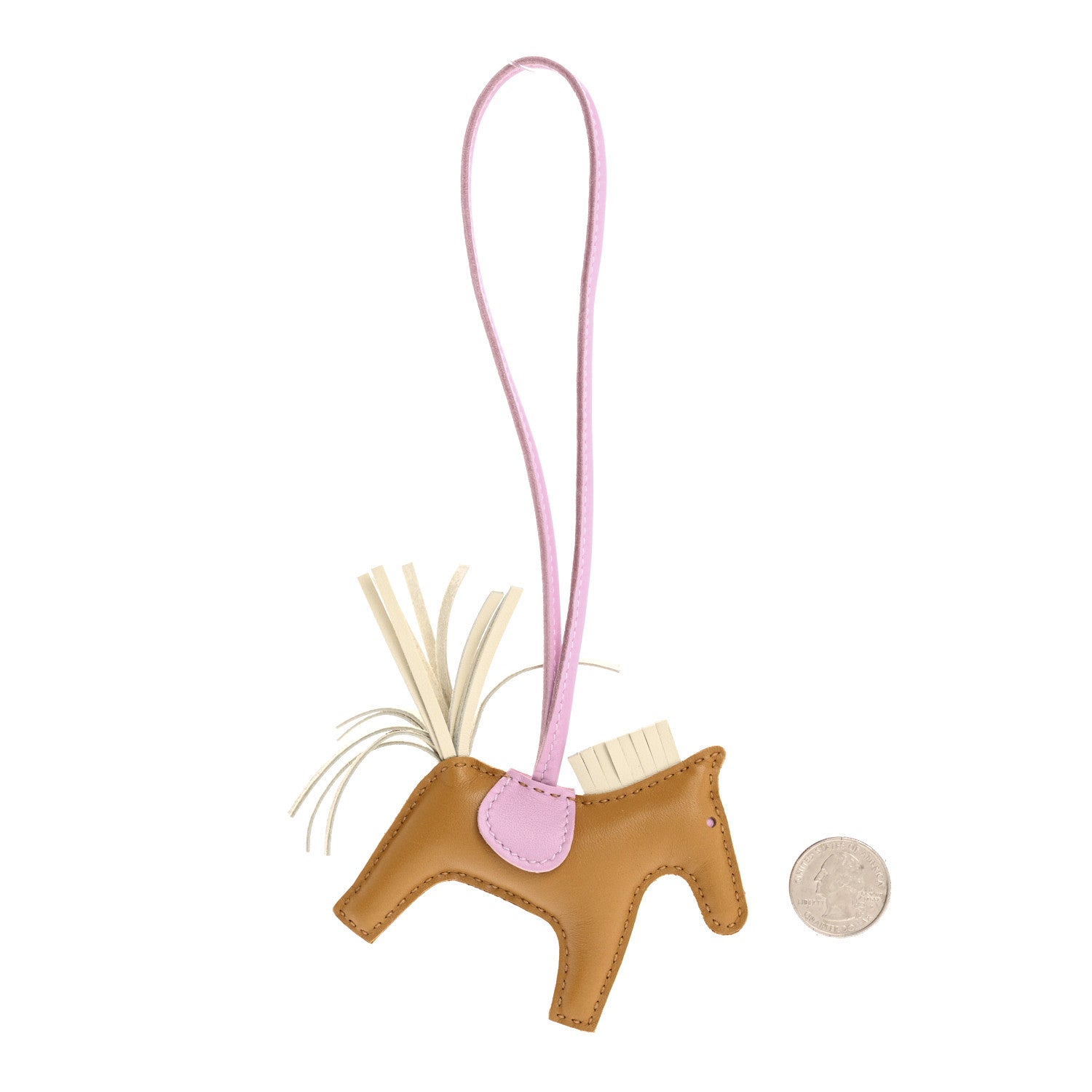 Hermes Milo Lambskin Grigri Rodeo Horse Bag Charm PM Sesame Mauve Sylvestre Craie 2 of 4