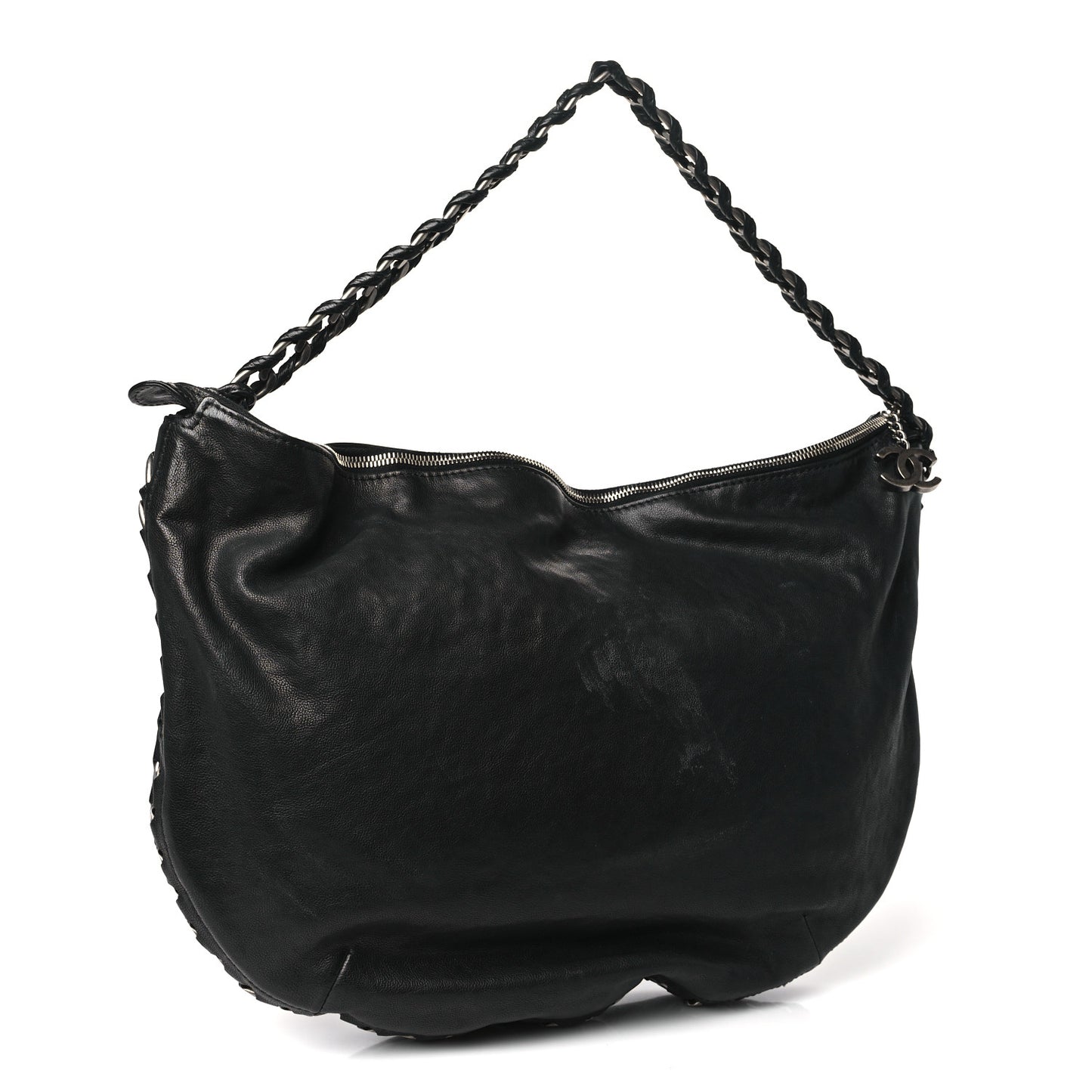 Calfskin Modern Chain Rhodoid Hobo Black