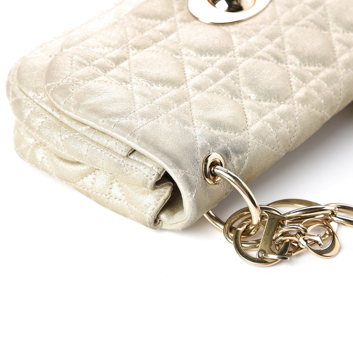 Metallic Lambskin Cannage Small Rendezvous Flap Gold