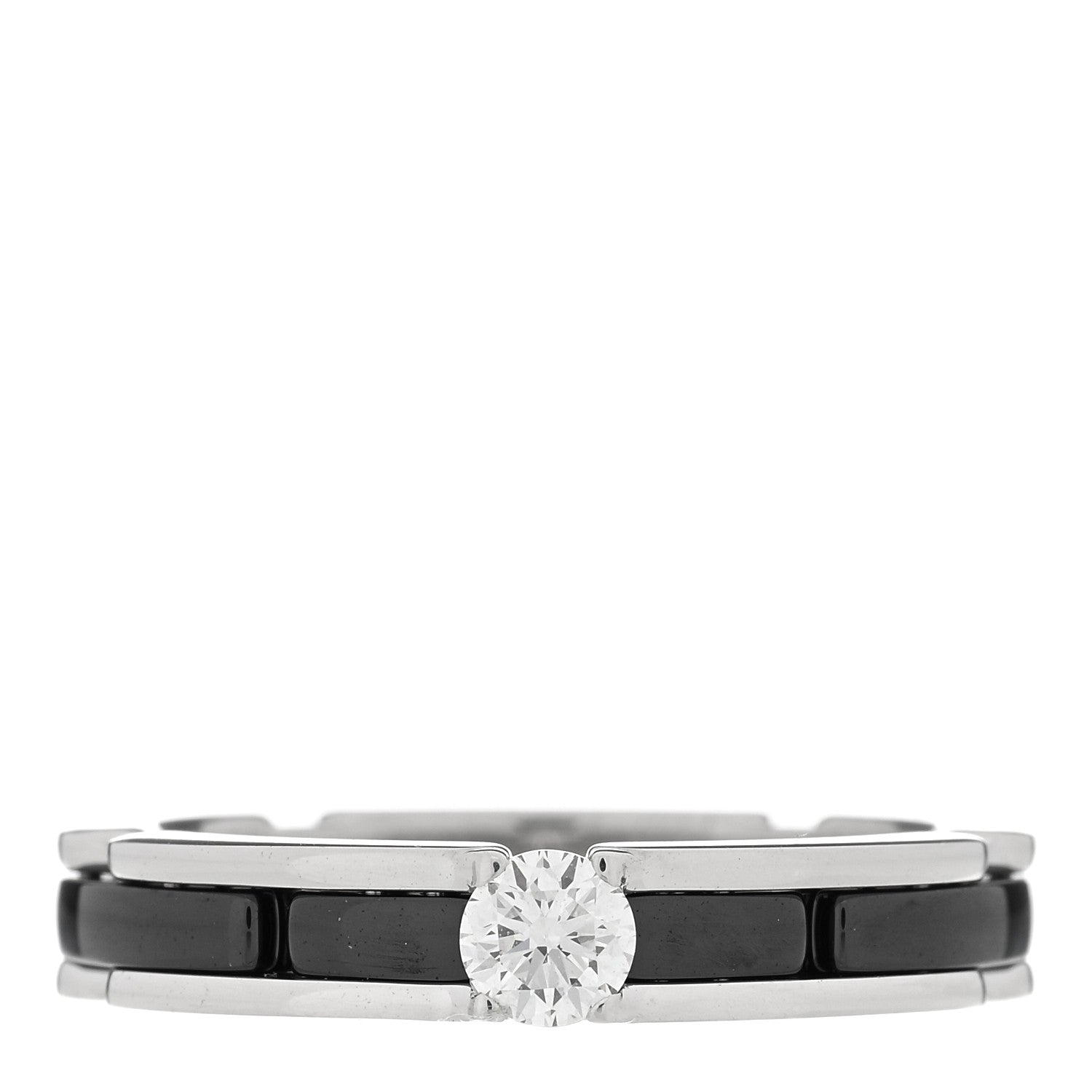 Chanel 18K White Gold Ceramic Diamond Slim Ultra Ring 55 7.25 Black 1 of 5