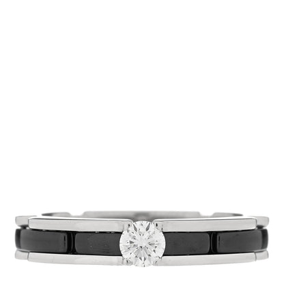 Chanel 18K White Gold Ceramic Diamond Slim Ultra Ring 55 7.25 Black 1 of 5