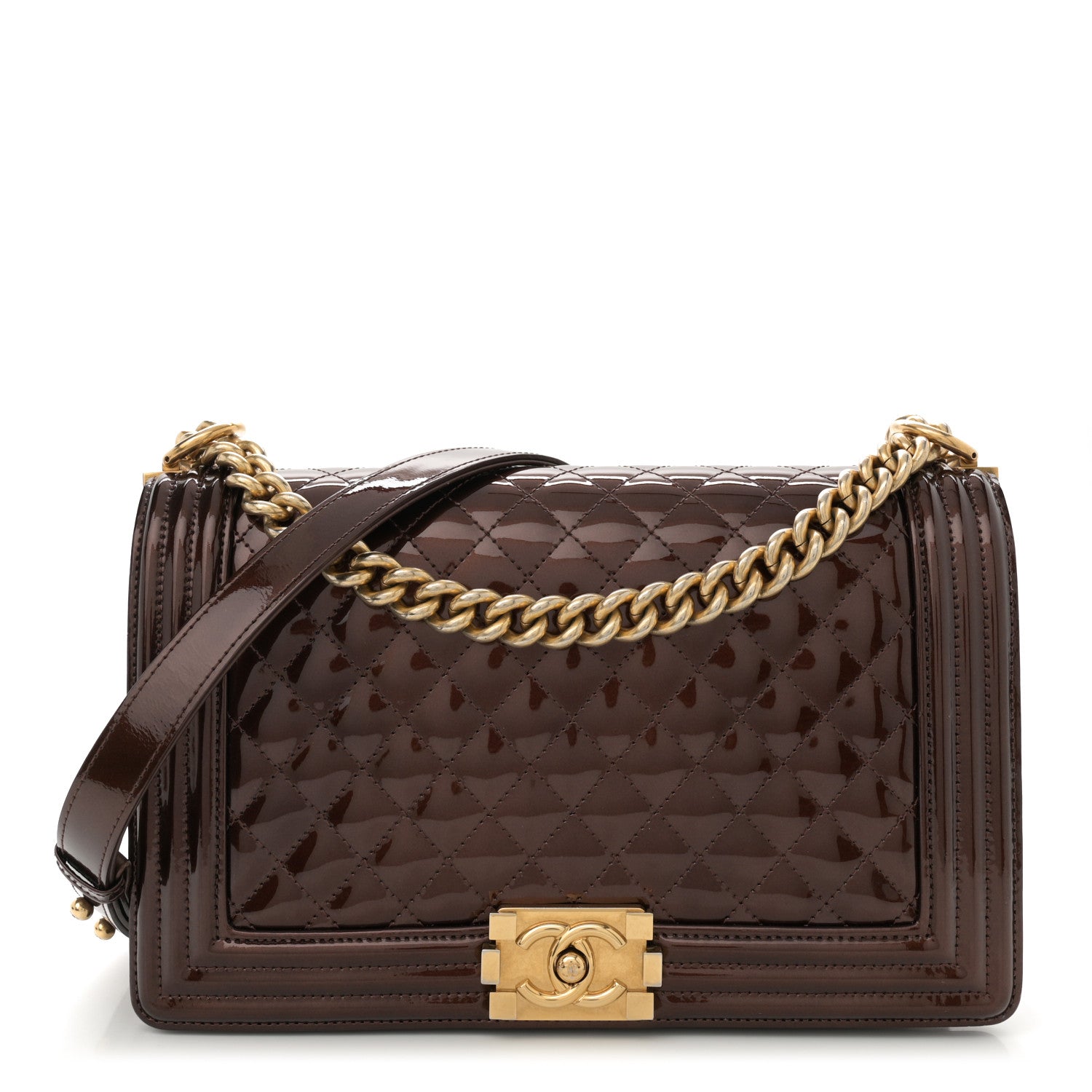 Chanel Patent Calfskin New Medium Boy Flap Dark Red 1 of 12