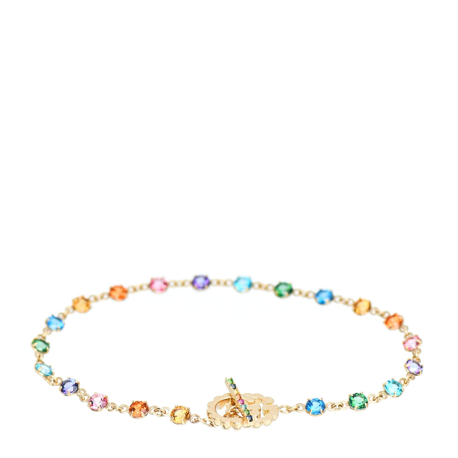 Gucci 18K Yellow Gold Mixed Gemstone GG Running Bracelet 3 of 4
