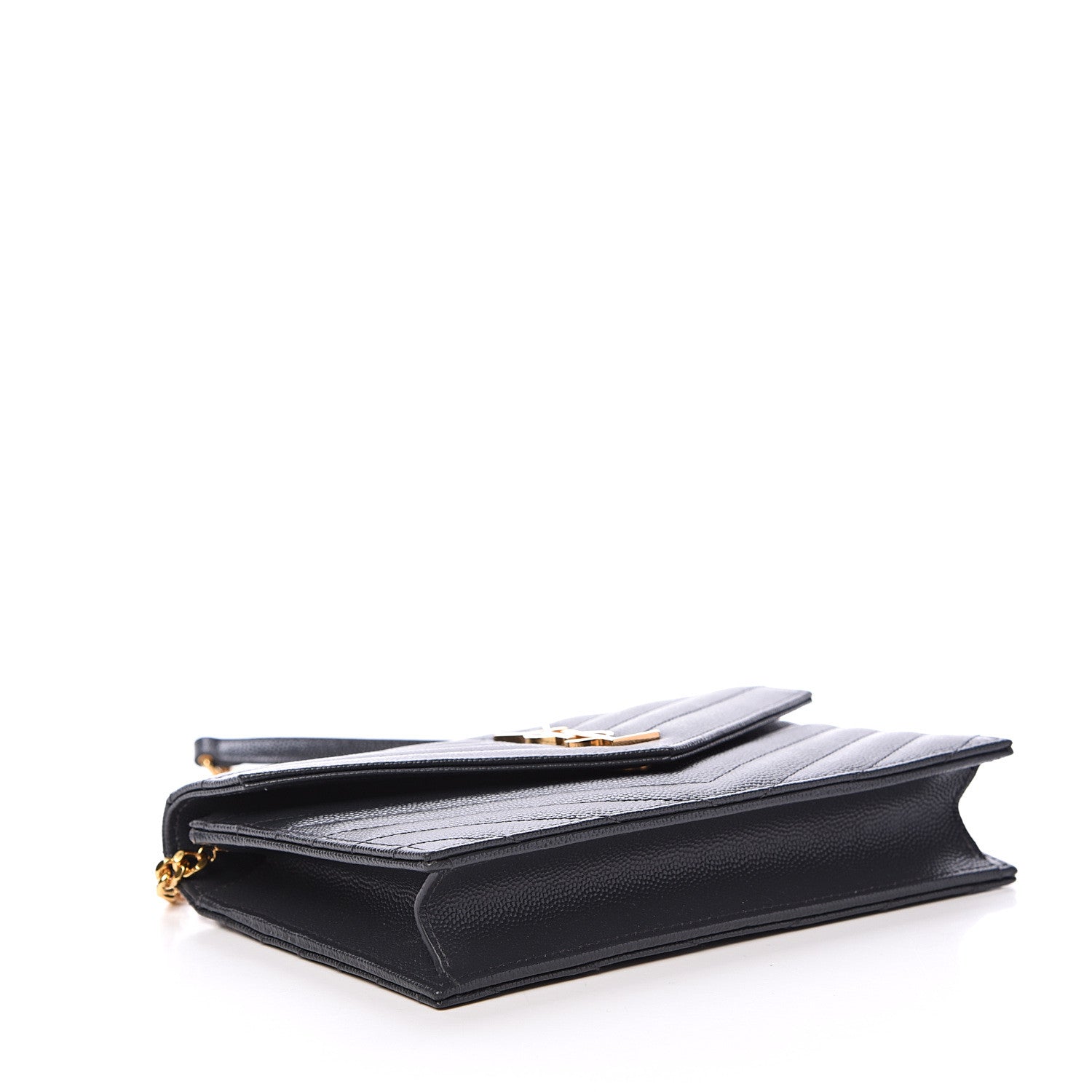 Saint Laurent Grain De Poudre Matelasse Chevron Monogram Envelope Chain Wallet Smog 3 of 10