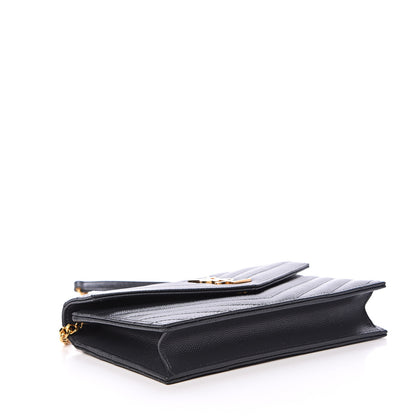Saint Laurent Grain De Poudre Matelasse Chevron Monogram Envelope Chain Wallet Smog 3 of 10