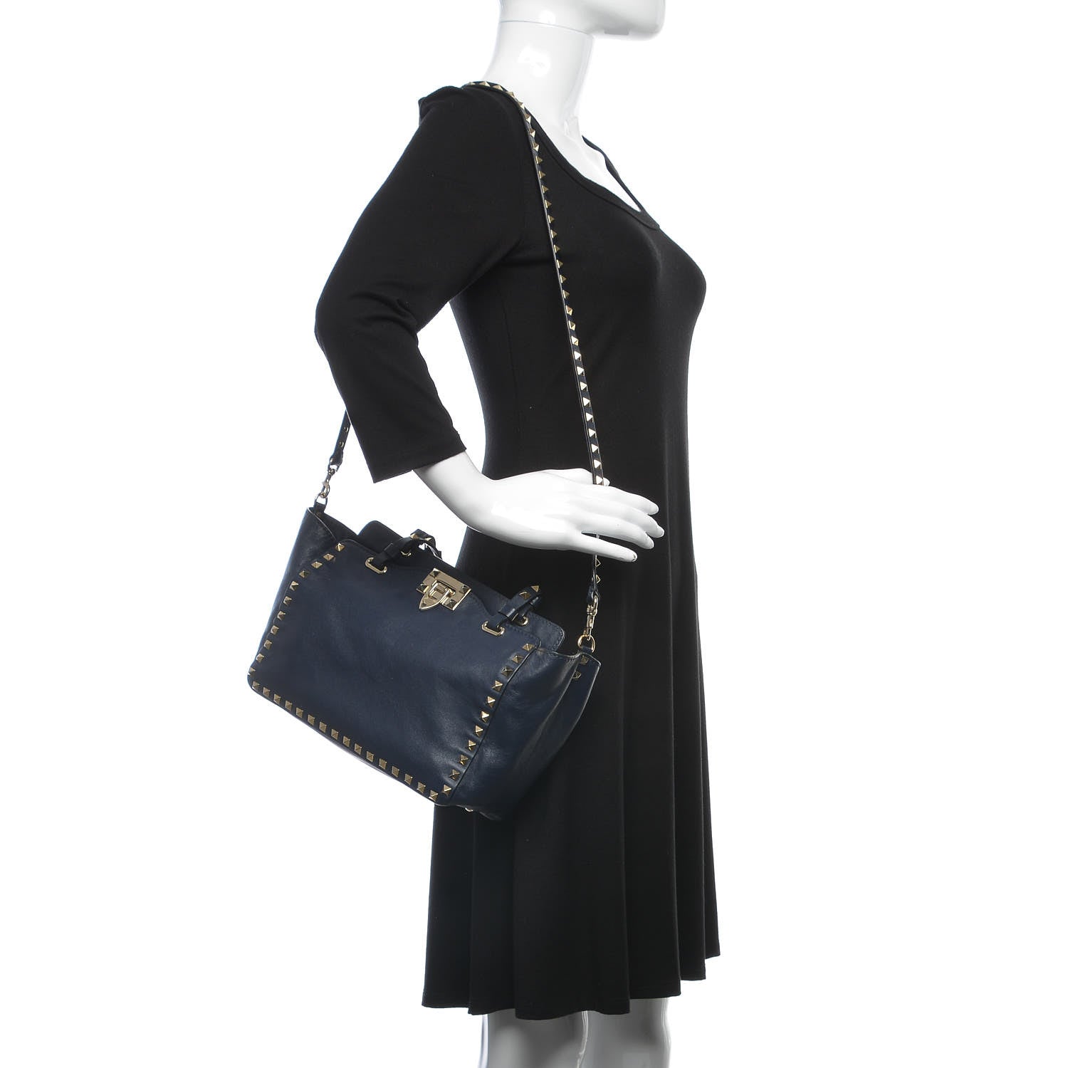 Valentino Garavani Vitello Small Rockstud Tote Marine 2 of 11