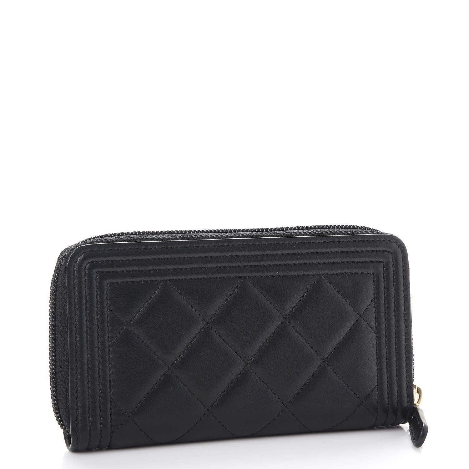 Chanel Lambskin Quilted Small Boy Zip Around Wallet Black 3 of 9
