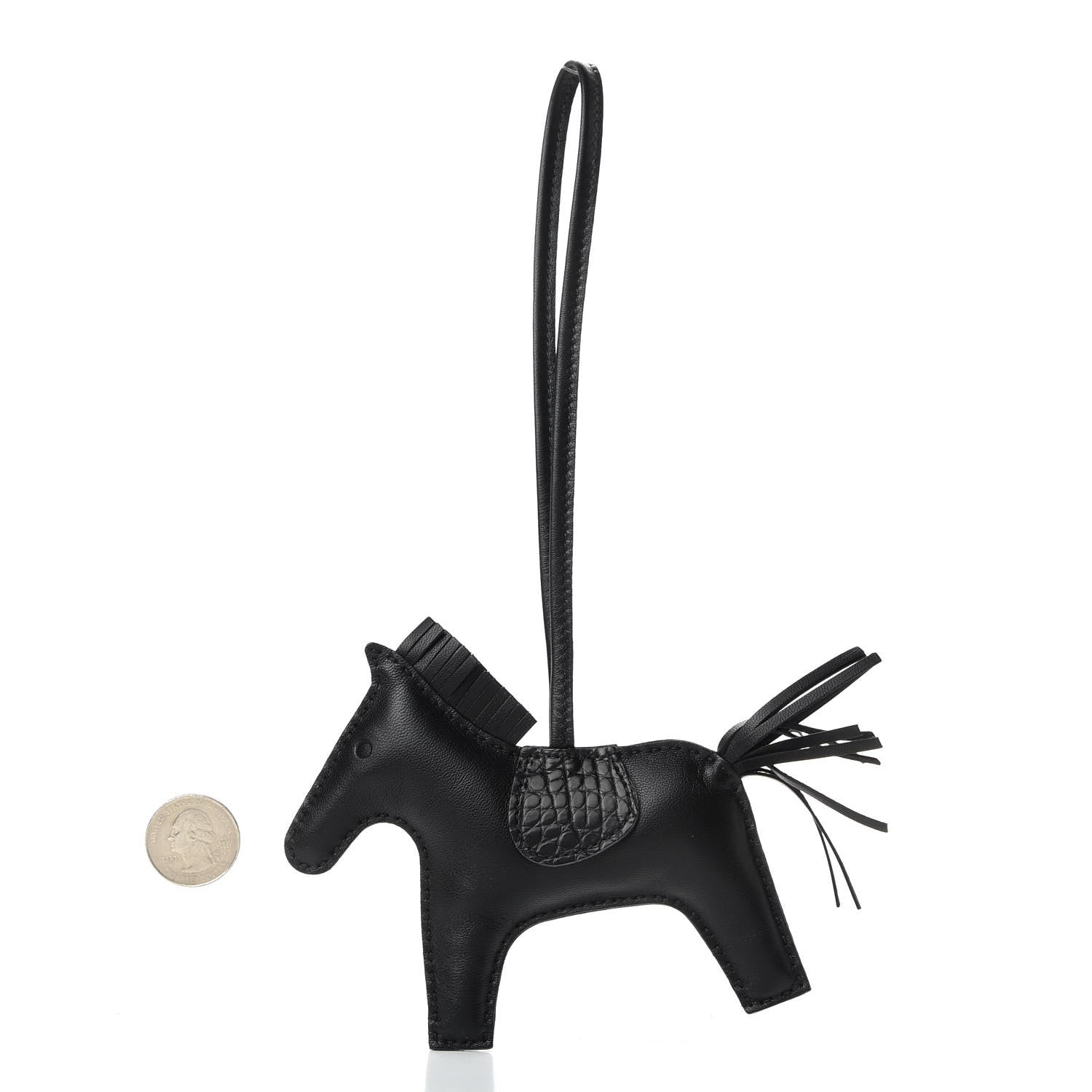 Hermes Milo Lambskin Matte Alligator Touch Grigri Rodeo Horse Bag Charm MM So Black 2 of 4