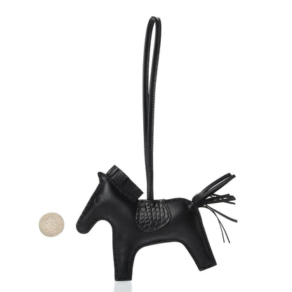 Hermes Milo Lambskin Matte Alligator Touch Grigri Rodeo Horse Bag Charm MM So Black 2 of 4