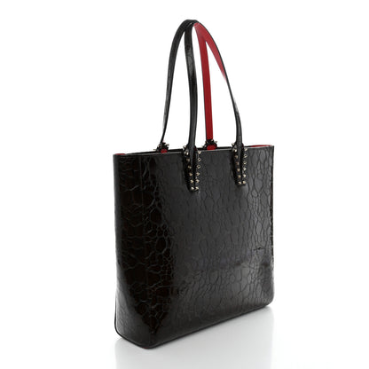 Christian Louboutin Patent Calfskin Crocodile Embossed Spikes Zipped Cabata Tote Brown 3 of 10