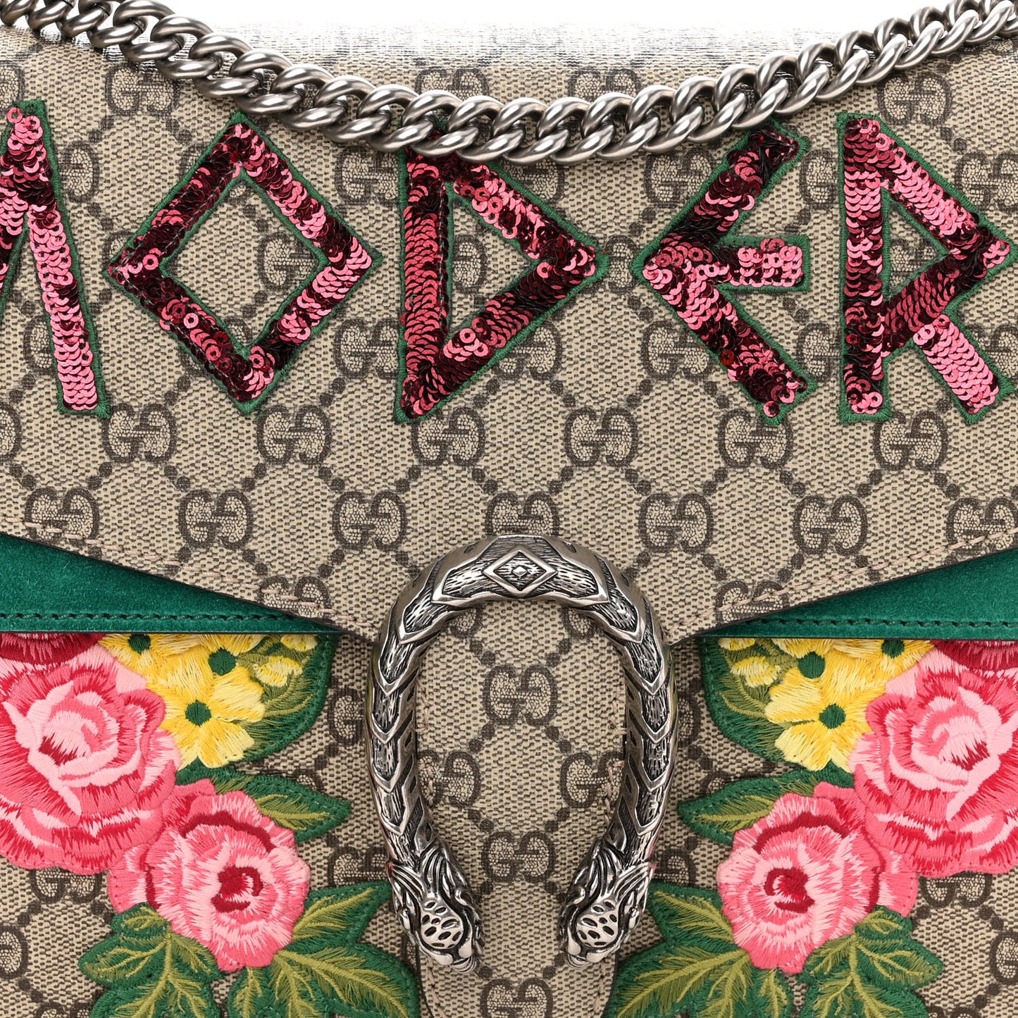 GG Supreme Monogram Embroidered Medium Dionysus Shoulder Bag Emerald