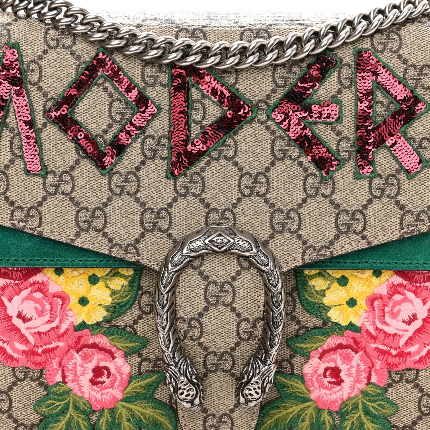 Gucci GG Supreme Monogram Embroidered Medium Dionysus Shoulder Bag Emerald 8 of 10