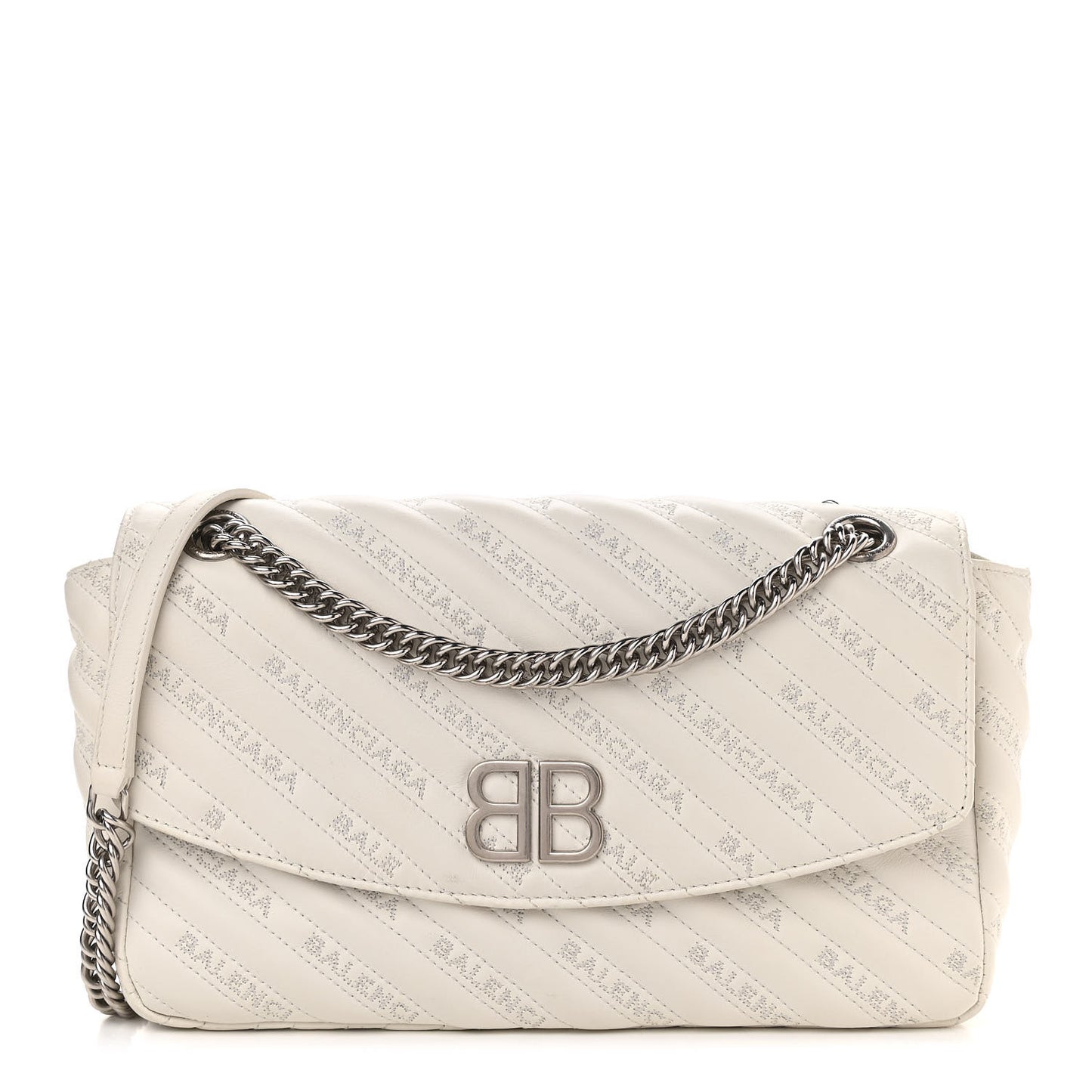 Calfskin Logo Matelasse M BB Chain Shoulder Bag Blanc Neige