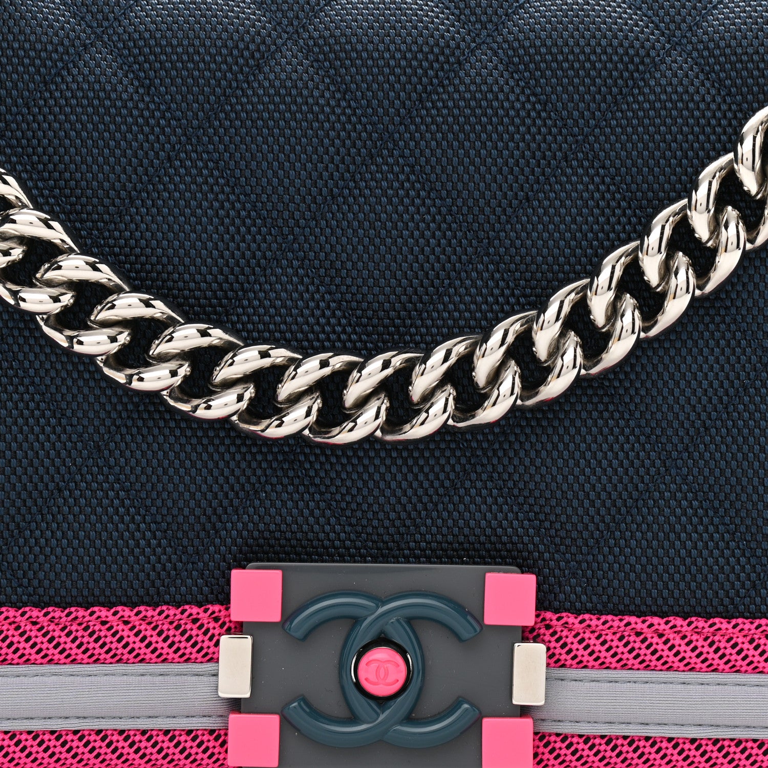 Chanel Canvas Quilted Medium Fluo Boy Flap Dark Navy Fuchsia Grey 8 of 12