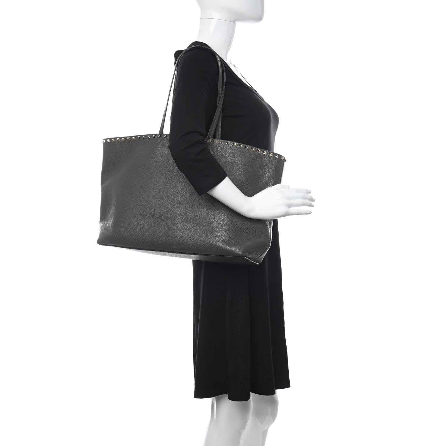 Valentino Garavani Grained Calfskin Rockstud Shoulder Tote Graphite 2 of 21