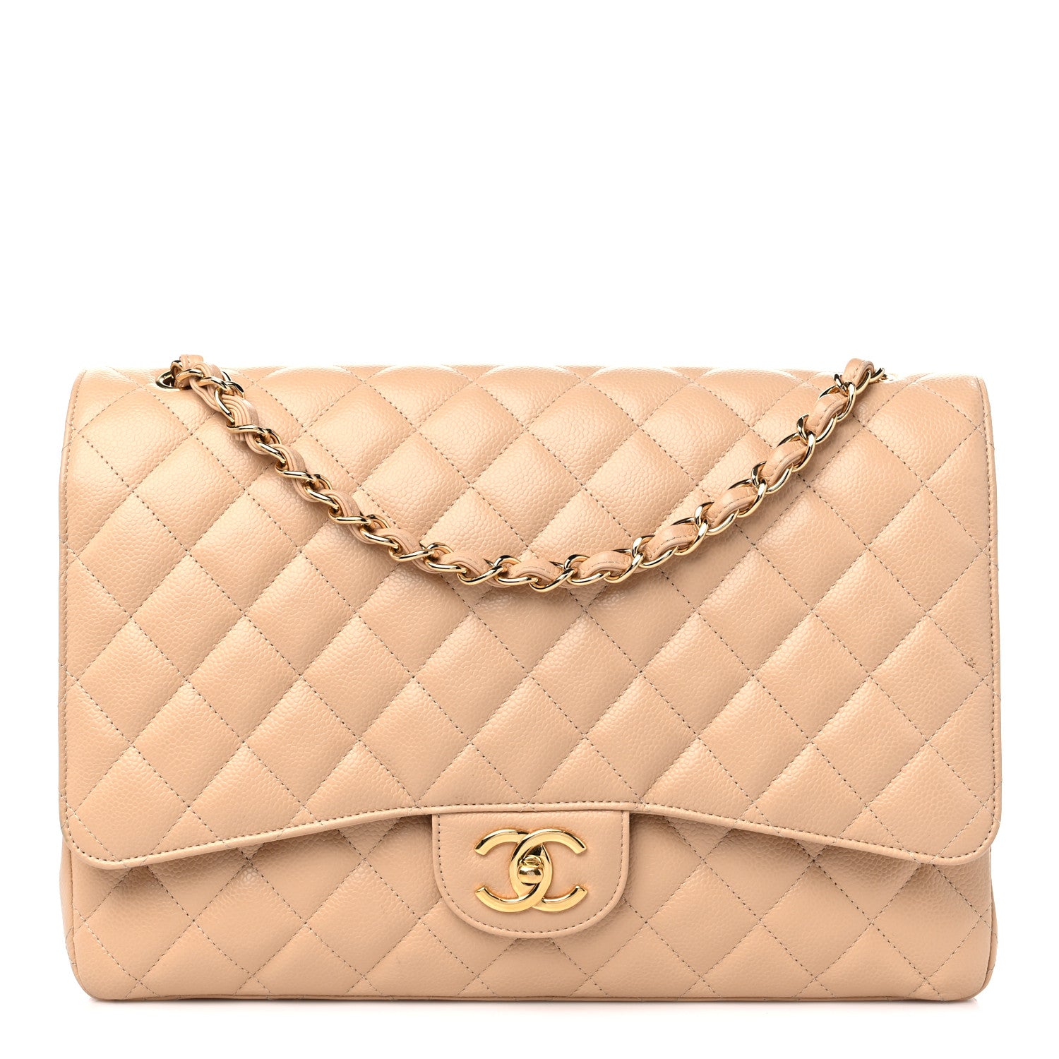 Chanel Caviar Quilted Maxi Double Flap Beige 1 of 14