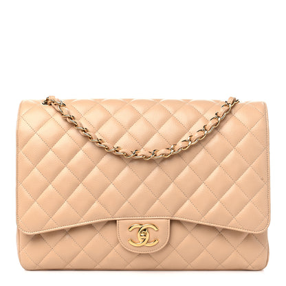 Chanel Caviar Quilted Maxi Double Flap Beige 1 of 14