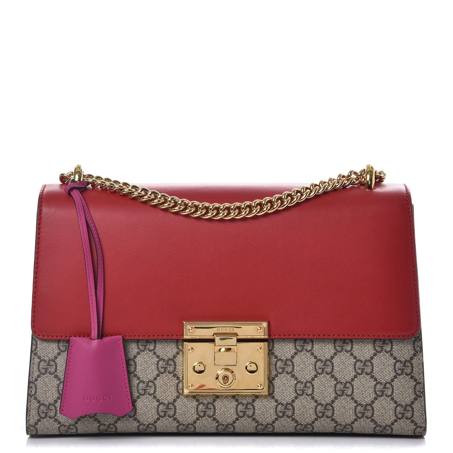 Gucci GG Supreme Monogram Calfskin Medium Padlock Shoulder Bag Beige Hibiscus Red New Rosette 1 of 9