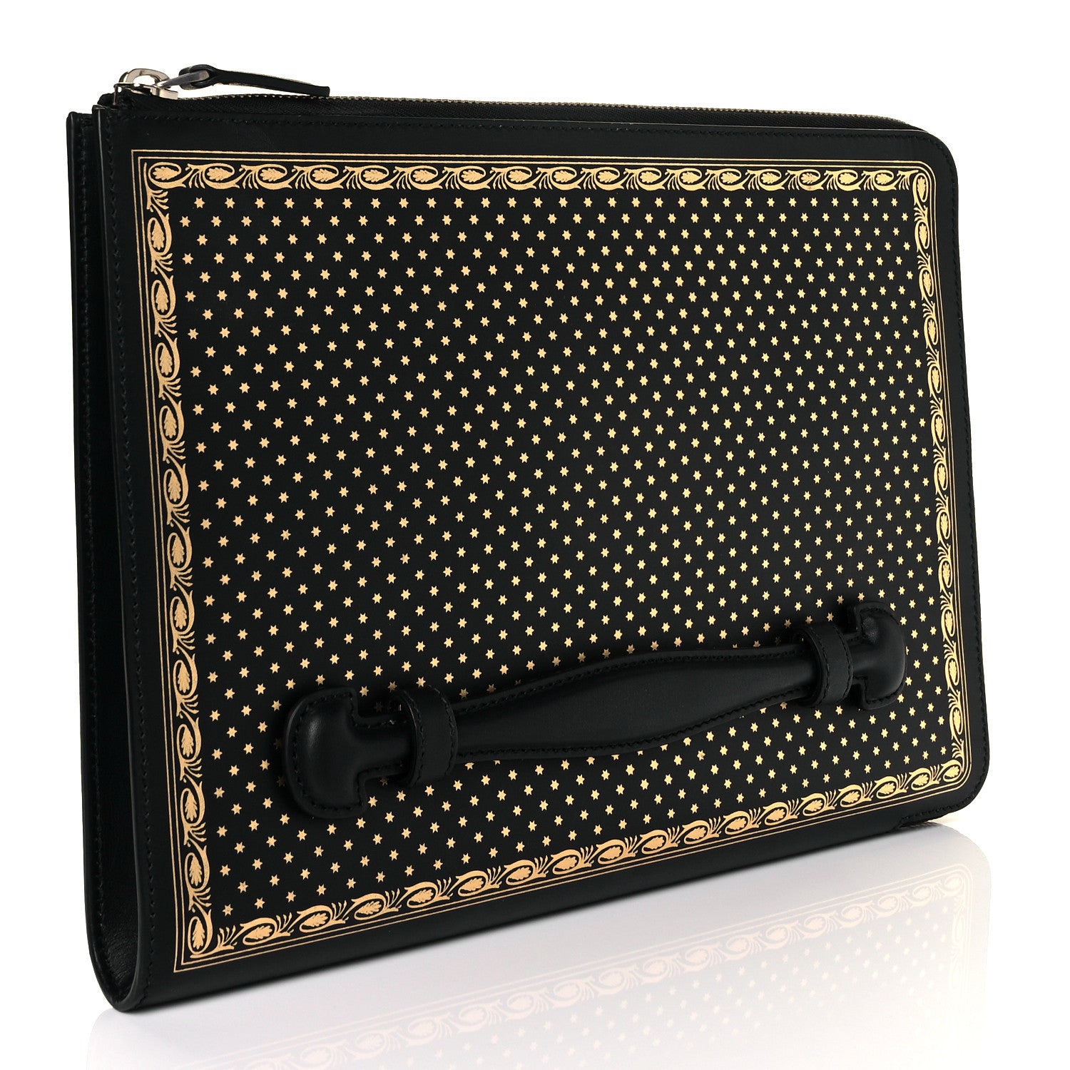 Gucci X SEGA Calfskin GUCCY Stars Zip Clutch Bag Black Gold 3 of 10