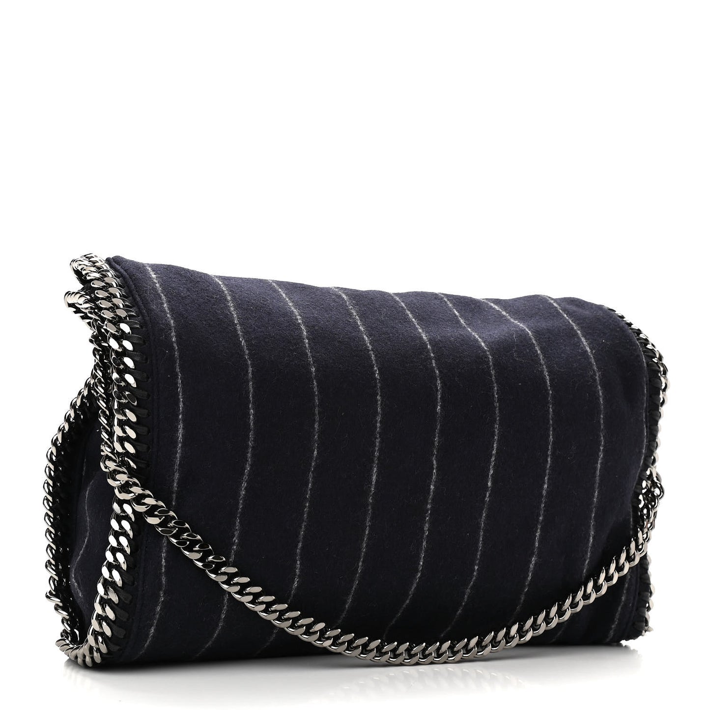 Wool Stripe Falabella Fold Over Tote Navy
