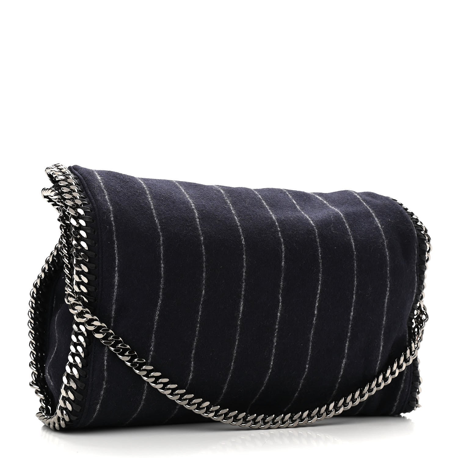 Stella McCartney Wool Stripe Falabella Fold Over Tote Navy 2 of 8