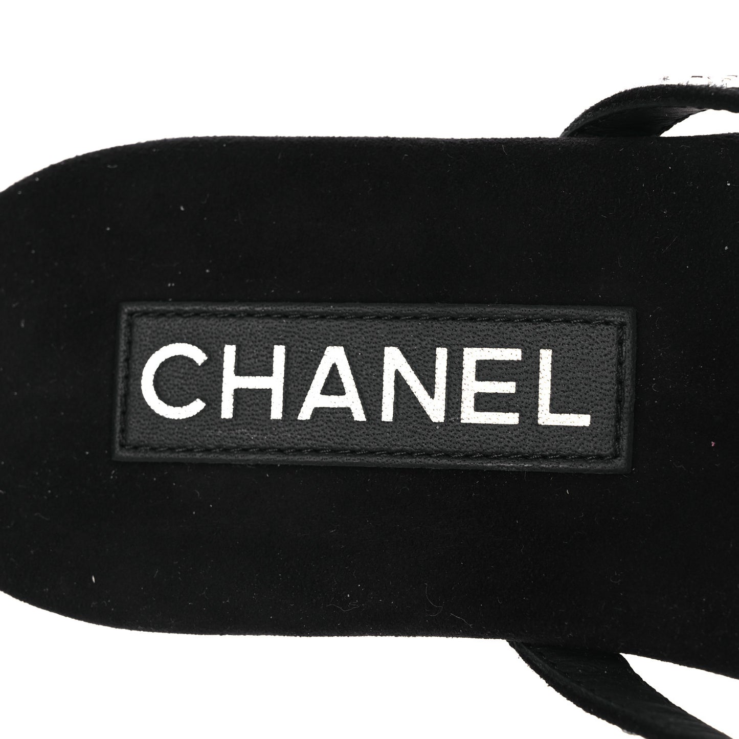 Suede Kidskin Strass CC Thong Sandals 36.5 Black 38.5 Black