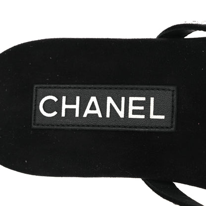 Chanel Suede Kidskin Strass CC Thong Sandals 36.5 Black 38.5 Black 9 of 11