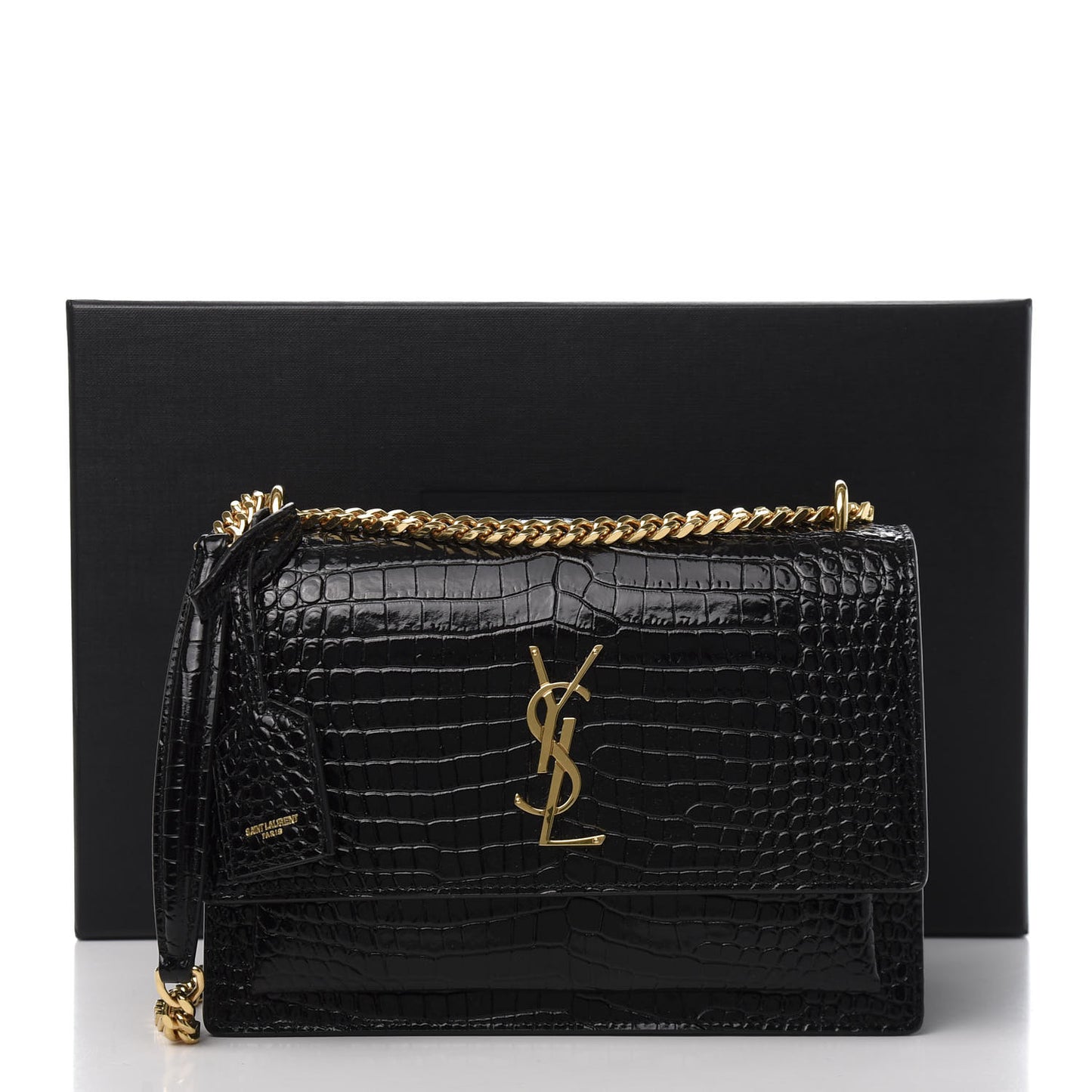 Calfskin Crocodile Embossed Medium Monogram Sunset Black