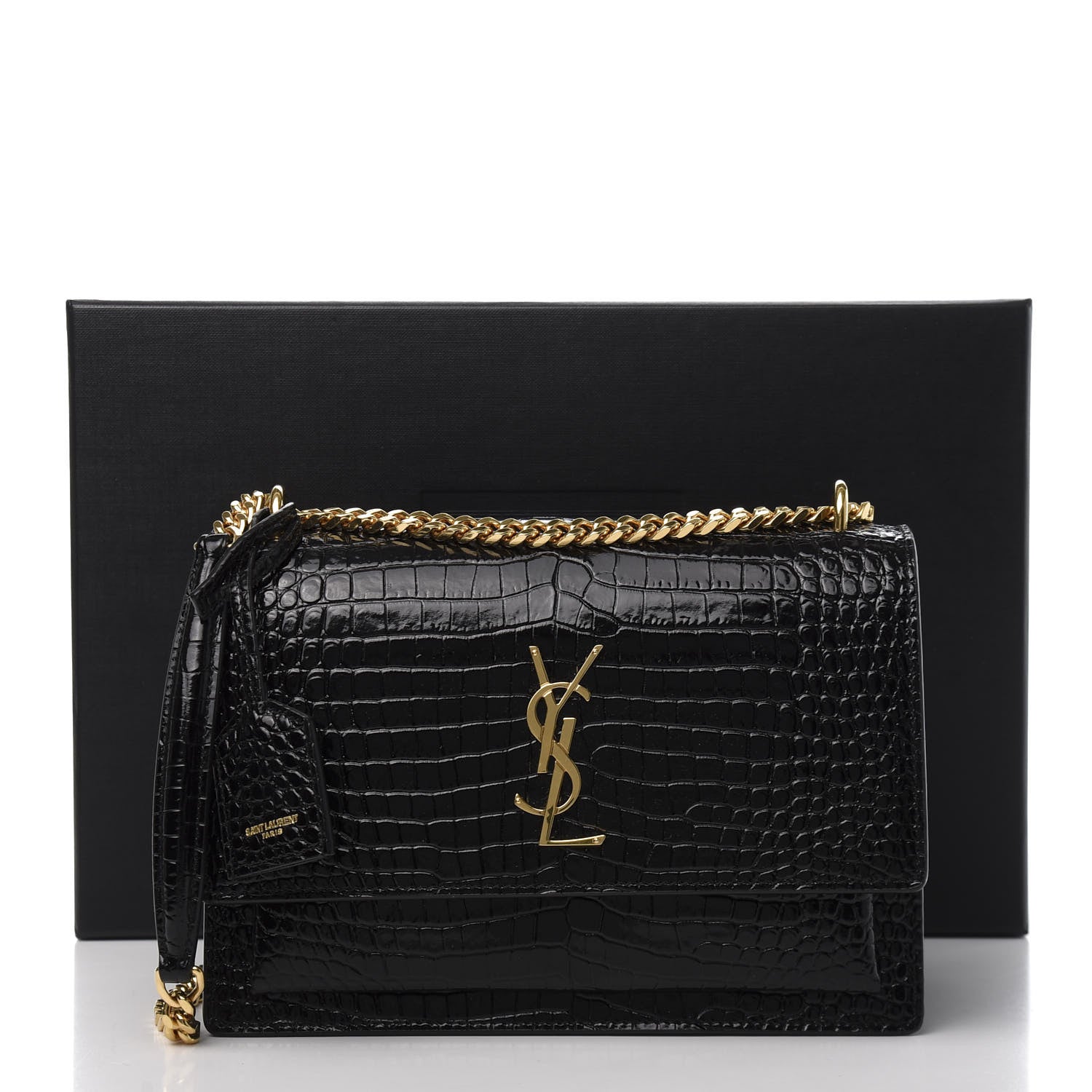 Saint Laurent Calfskin Crocodile Embossed Medium Monogram Sunset Black 14 of 14