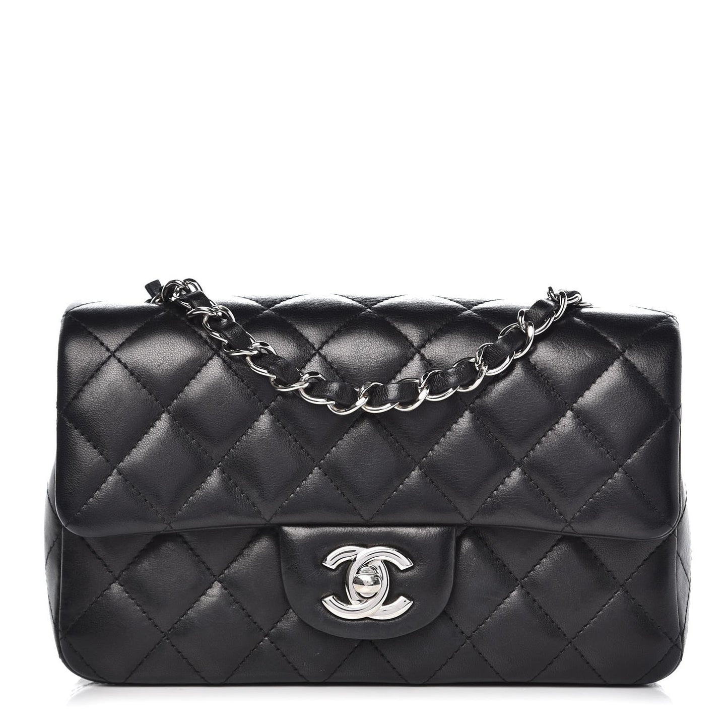 Lambskin Quilted Mini Rectangular Flap Black