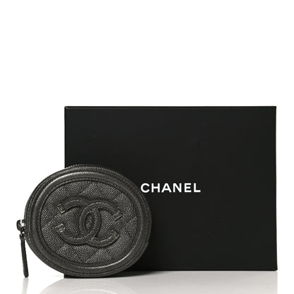 Chanel Metallic Caviar Quilted Filigree Zip Around Classic Coin Purse Dark Silver 10 of 10