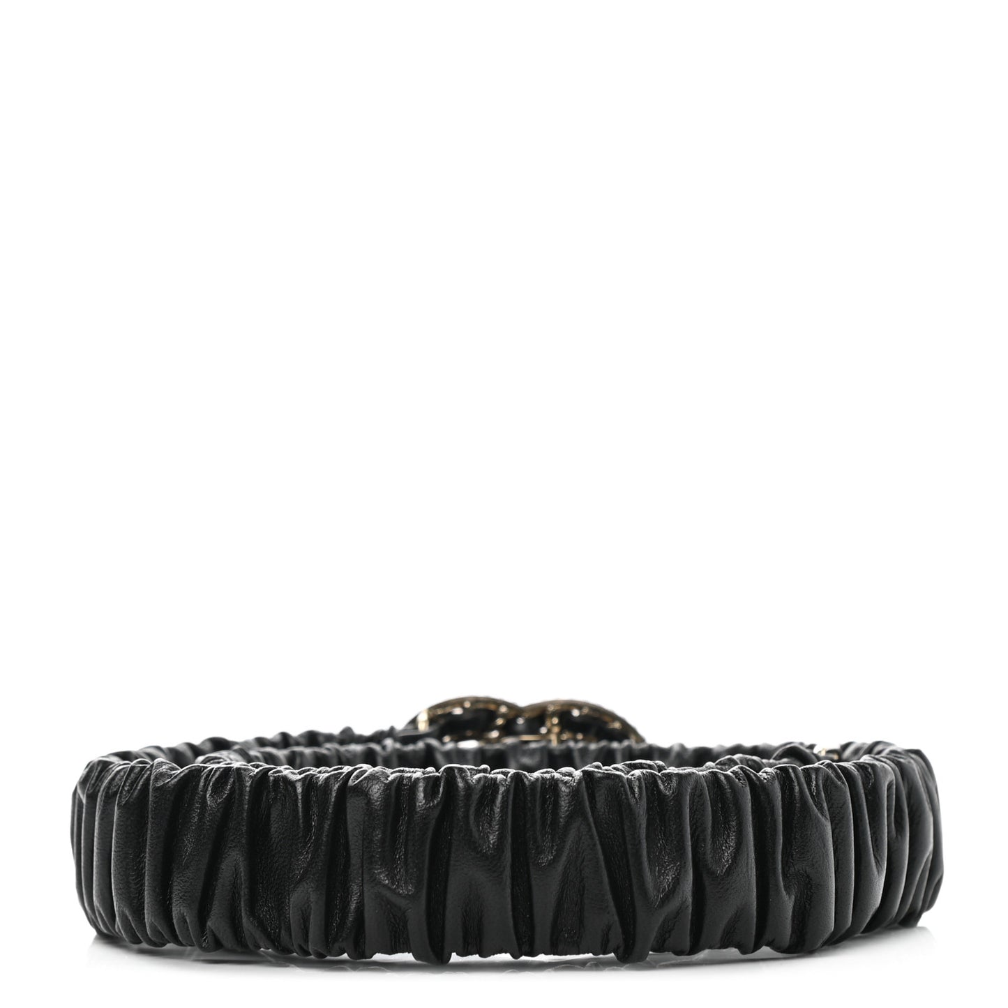 Lambskin Metal Strass Ruched Chain CC Belt 75 30 Black