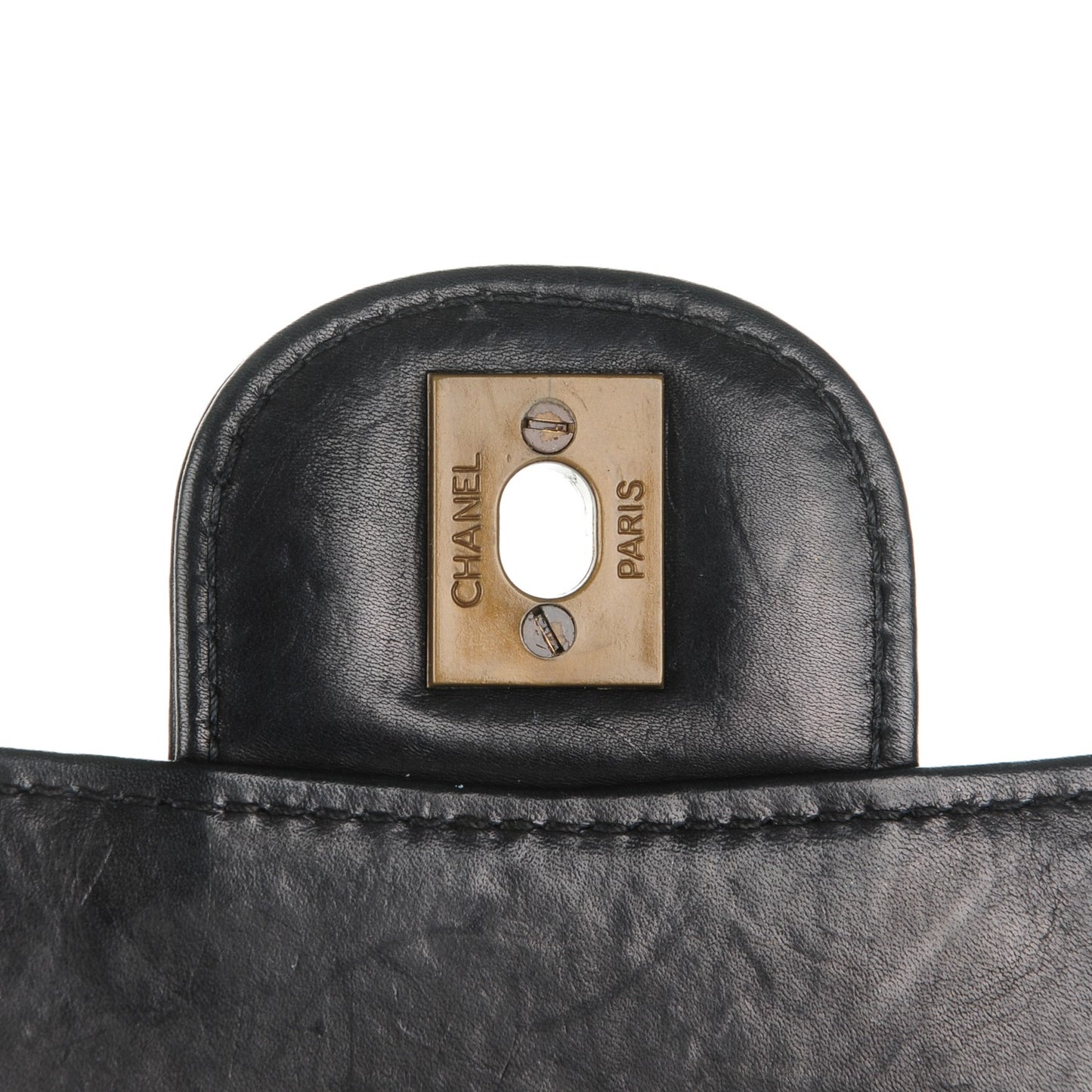 Calfskin Stitched Medium Single Flap Black