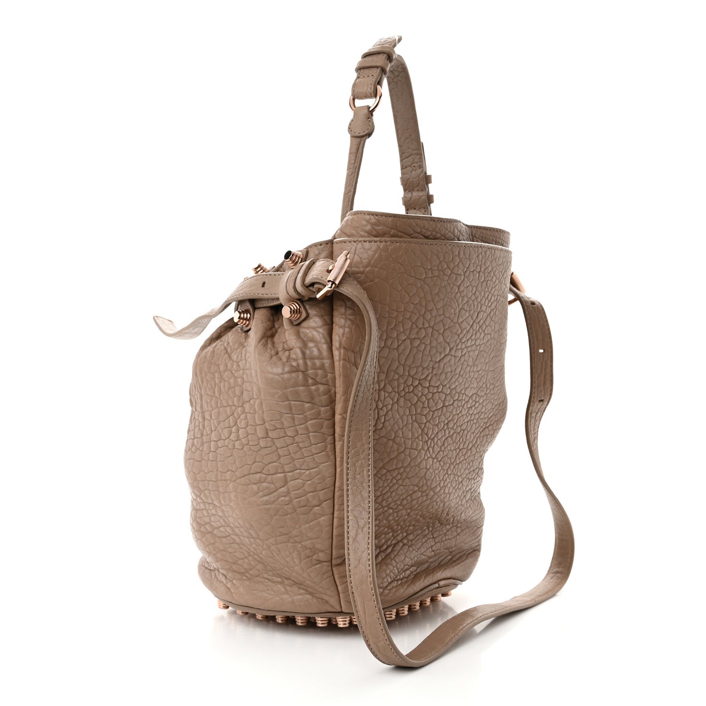 Pebbled Lambskin Diego Bucket Bag Latte Rose Gold Hardware
