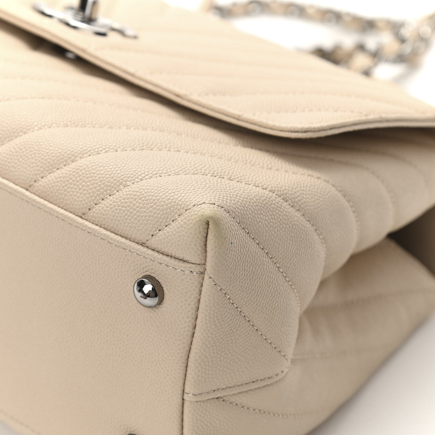 Caviar Chevron Quilted Small Coco Handle Flap Beige