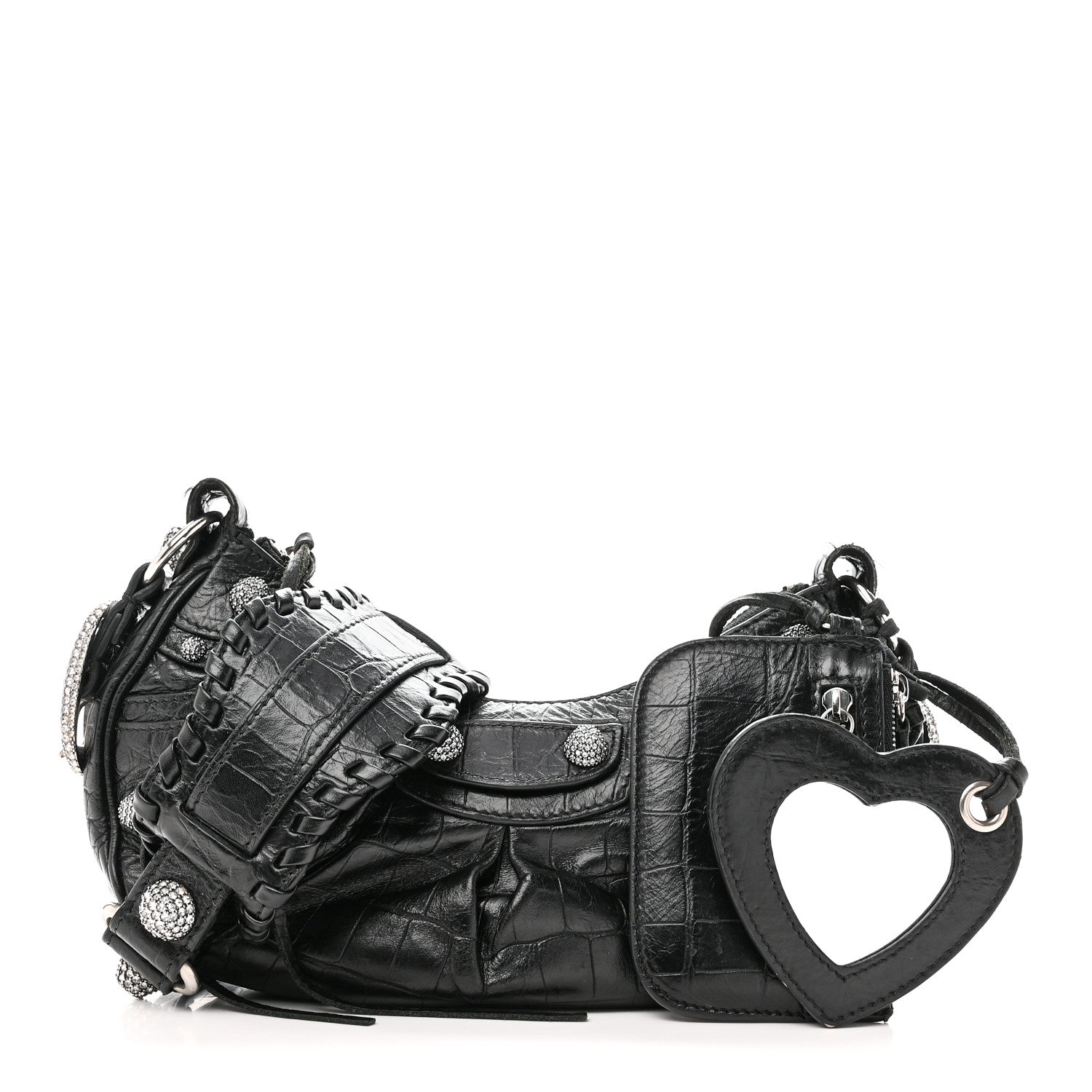 Balenciaga Extra Supple Calfskin Crystal Crocodile Embossed Le Cagole Shoulder Bag XS Black 3 of 11
