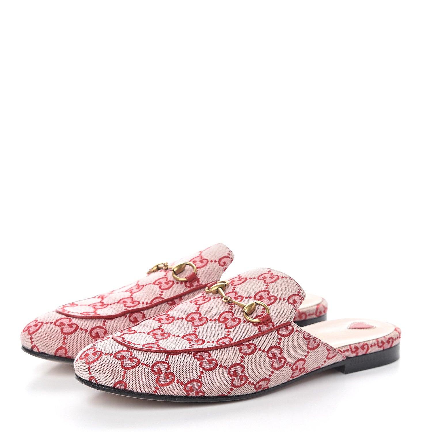 Gucci Canvas GG Monogram Horsebit Womens Princetown Slippers 39.5 Gardenia Hibiscus Red 3 of 7