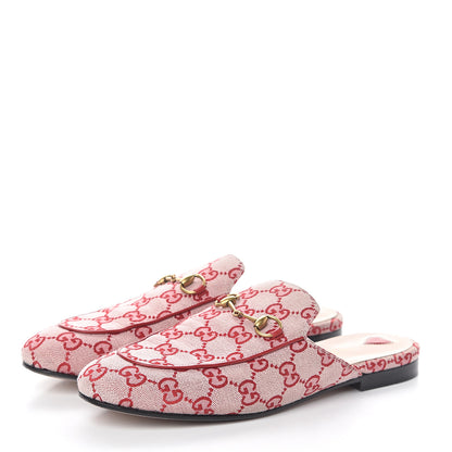 Gucci Canvas GG Monogram Horsebit Womens Princetown Slippers 39.5 Gardenia Hibiscus Red 3 of 7