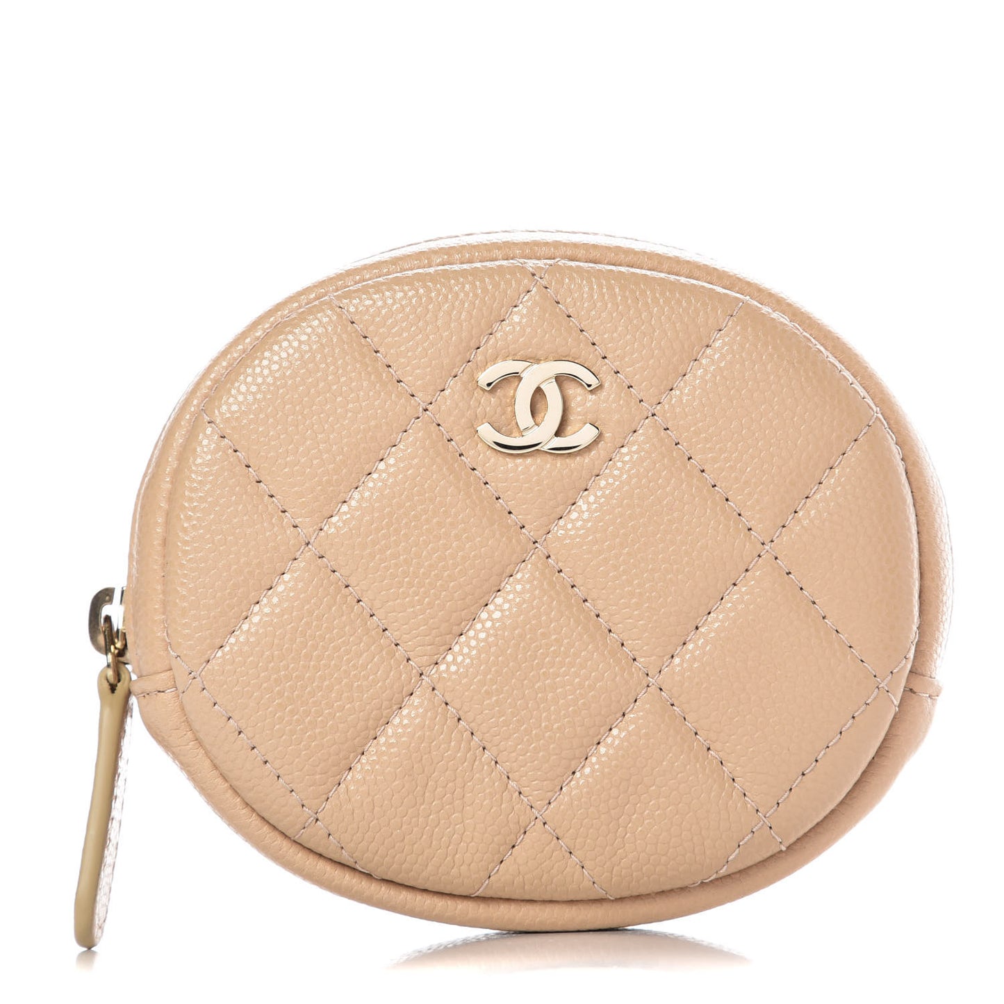 Caviar Quilted Zip Around Classic Coin Purse Beige