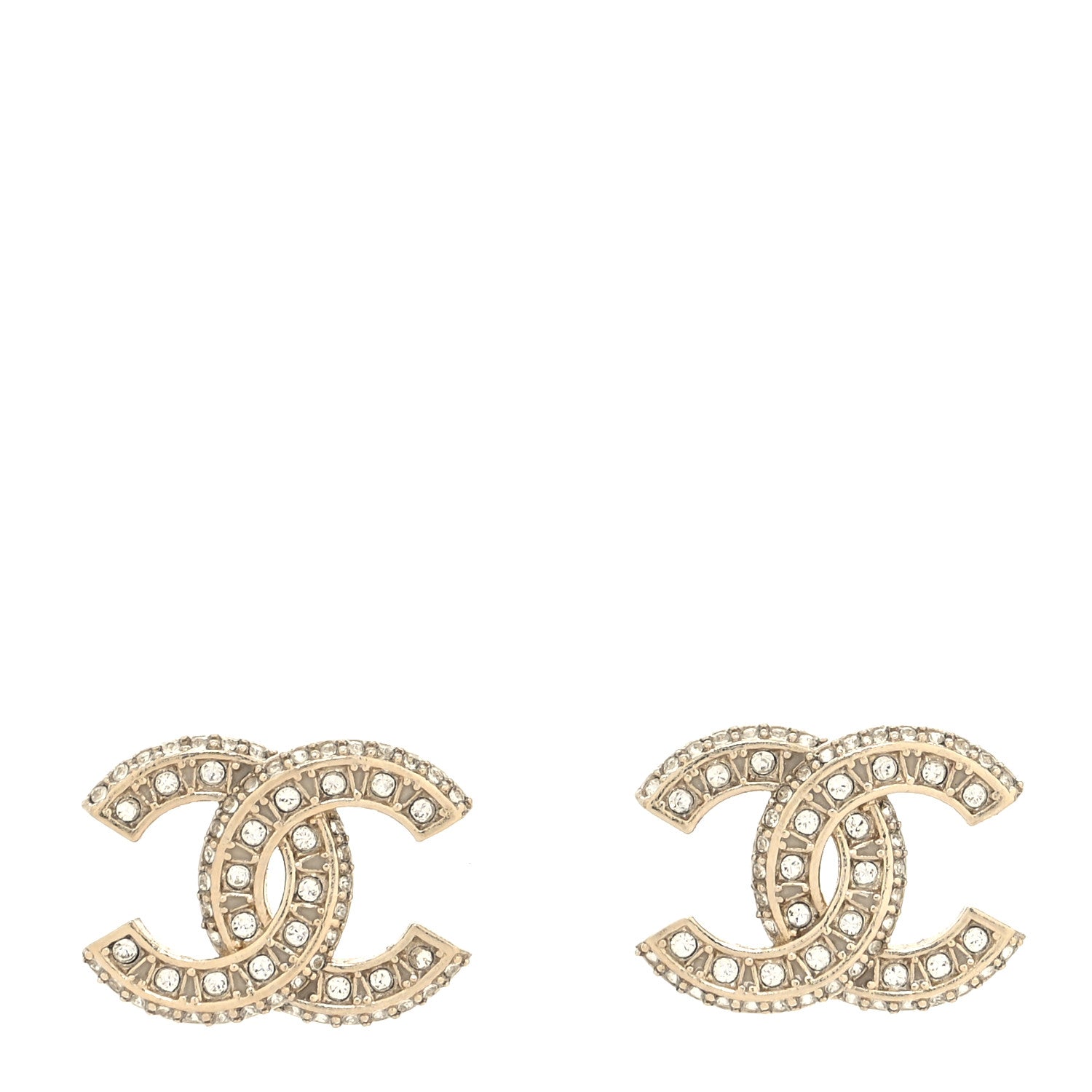 Chanel Crystal Timeless CC Earrings Light Gold 1 of 4